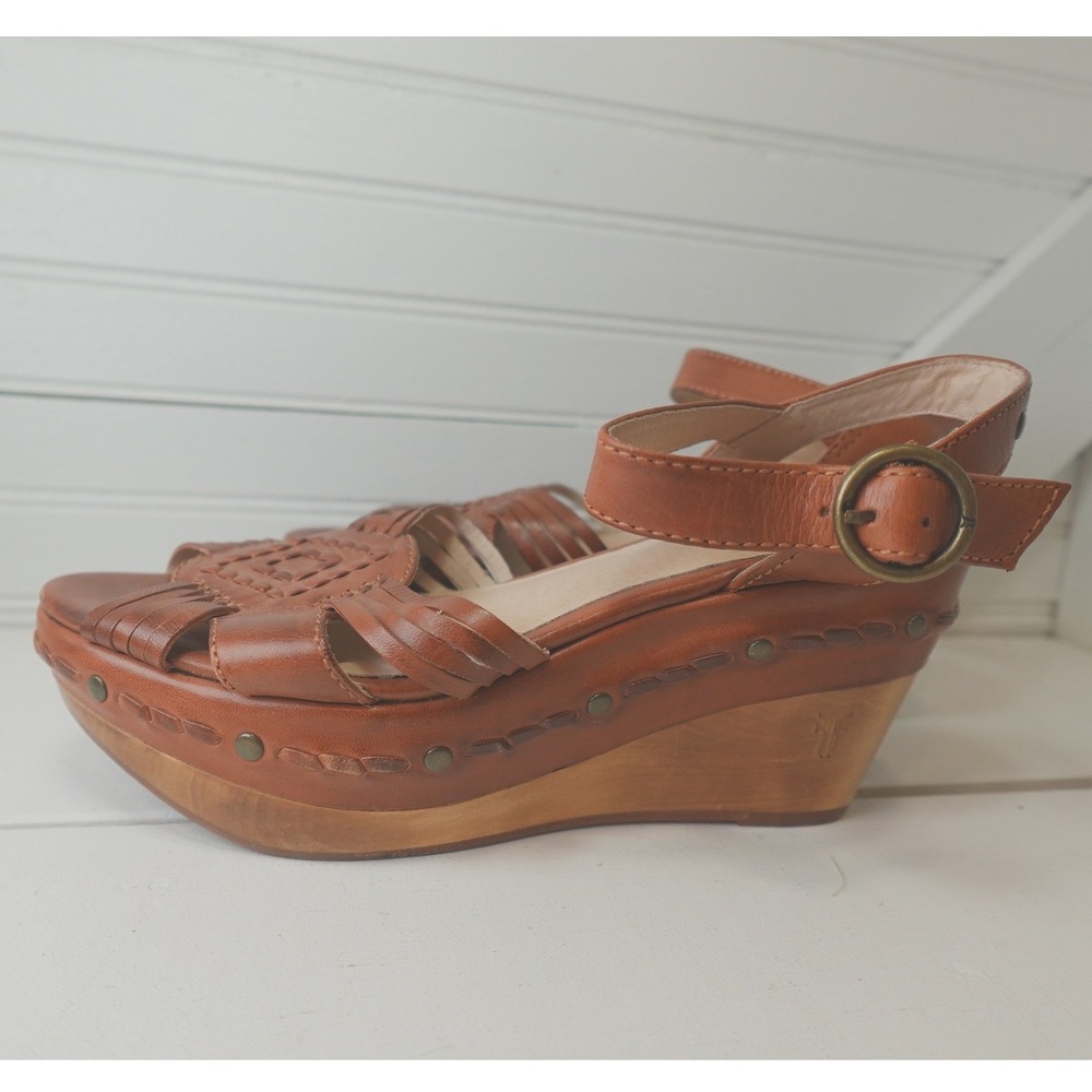 Women's Frye Carlie Huarache Ankle Sandals Size 5.5 Wedge Platform Boho Shoes - Picture 7 of 8